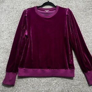 Jodifl Woman’s Velour Purple Velvet Feel Pleated Sweatshirt Blouse Size Large